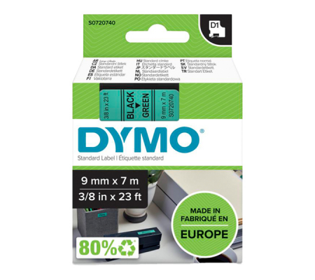 Nastro D1 409190 - 9 mm x 7 mt - nero-verde - Dymo - S0720740 - 5411313409193 - DMwebShop