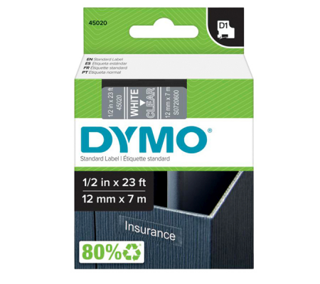 Nastro D1 450200 - 12 mm x 7 mt - bianco-trasparente - Dymo - S0720600 - 5411313450201 - DMwebShop