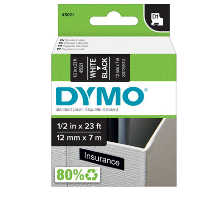 Nastro D1 450210 - 12 mm x 7 mt - bianco-nero - Dymo - S0720610 - 5411313450218 - DMwebShop