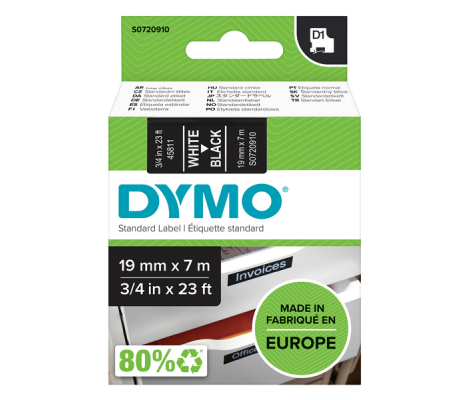 Nastro D1 458110 - 19 mm x 7 mt - bianco-nero - Dymo - S0720910 - 5411313452212 - DMwebShop