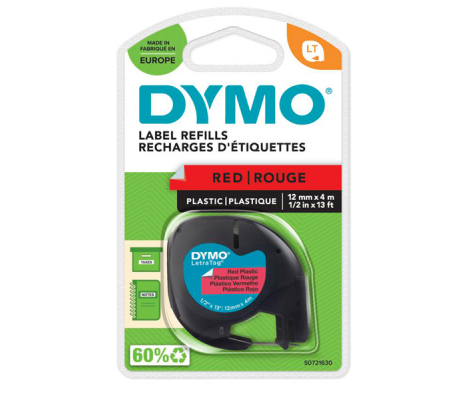 Nastro Letratag 912030 - in plastica - 12 mm x 4 mt - rosso - Dymo - S0721630 - 5411313912037 - DMwebShop