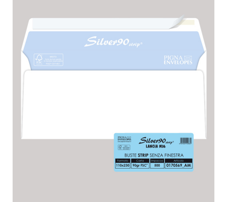 Busta SILVER90 STRIP FSC - bianca - internografata - senza finestra - 110 x 230 mm - 90 gr - conf. 500 pezzi - Pigna - 0170569AM - 8059020920869 - DMwebShop