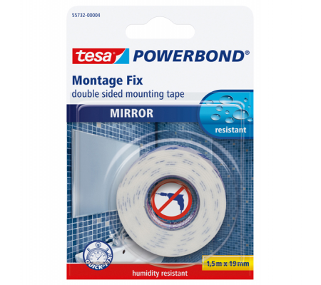 Nastro biadesivo per specchi Powerbond - 19 mm x 1,5 mt - bianco -blister 1 pezzo - Tesa - 55732-00002-03 - 4042448843241 - DMwebShop