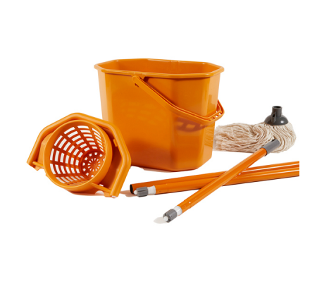 Kit per pavimenti Secchiostrizza - secchio con strizzatore 12 lt - + mop 240 gr + manico da 130 cm - arancione - Perfetto - 0469F - 8000957046962 - DMwebShop