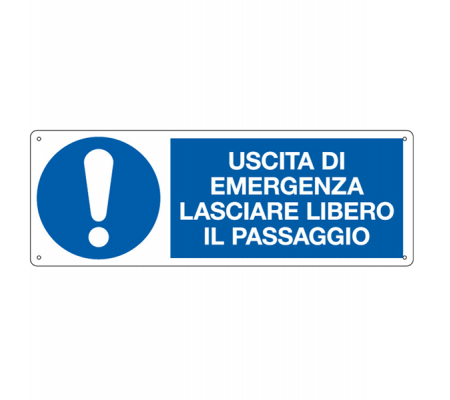 Cartello segnalatore - 35 x 12,5 cm - USCITA DI EMERGENZA LASCIARE LIBERO IL PASSAGGIO - alluminio - Cartelli Segnalatori - E19994K - 8798110019990 - DMwebShop