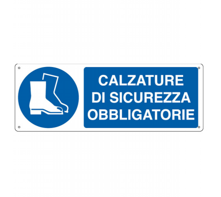 Cartello segnalatore - 35 x 12,5 cm - CALZATURE DI SICUREZZA OBBLIGATORIE - alluminio - Cartelli Segnalatori - E1905K - 8798160519051 - DMwebShop