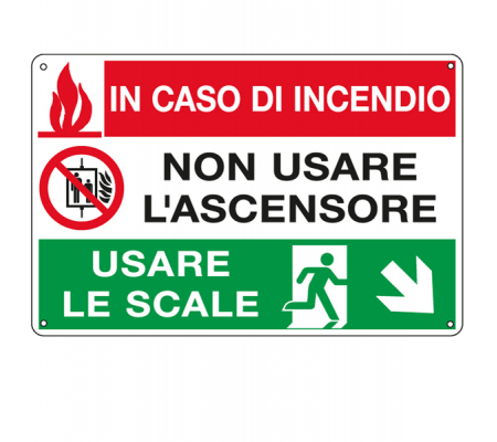 Cartello segnalatore multisimbolo - 30 x 20 cm - IN CASO DI INCENDIO NON USARE L'ASCENSORE - alluminio - Cartelli Segnalatori - E3537 - 8798320063530 - DMwebShop