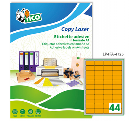 Etichetta adesiva LP4F - carta - permanente - 47,5 x 25,5 mm - 44 etichette per foglio - arancio fluo - conf. 70 fogli - Tico - LP4FA-4725 - 8007827270038 - DMwebShop