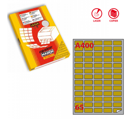 Etichetta adesiva A400 - oro - stampanti laser - 38,1 x 21,2 mm - 65 etichette per foglio scatola - conf. 100 fogli A4 - Markin - X220LGA400 - 8007047031389 - DMwebShop