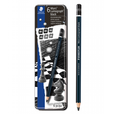 Matita di grafite tipo carboncino Mars Lumograph Black - 4 gradazioni - conf. 6 pezzi - Staedtler - 100B-G6 - 4007817185568 - DMwebShop