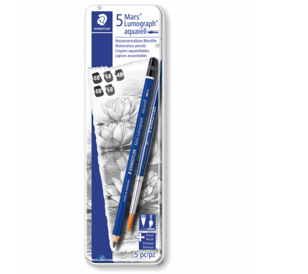 Astuccio metallo 5 matite + pennello Mars Lumograph - 4007817038871 - DMwebShop