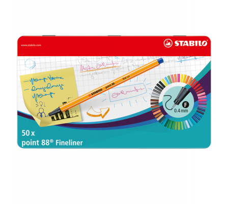 Fineliner Point 88 tratto - 0,4 mm - colori assortiti scatola metallo - conf. 50 pezzi - Stabilo - 8850-6 - 4006381493475 - DMwebShop