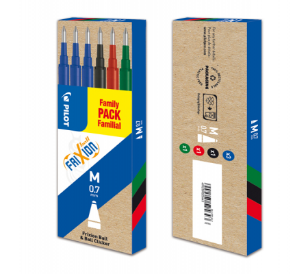 Refill a sfera Frixionball - punta 0,7 mm (3 blu, 1 nero, 1 rosso, 1 verde) - conf. 6 pezzi - Pilot - 006649 - 4902505525643 - DMwebShop