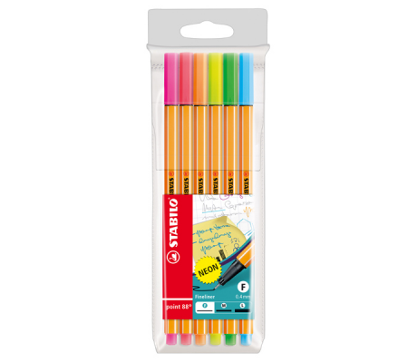 Fineliner Point 88 - tratto 0,4 mm - colori assortiti neon - conf. 6 pezzi - Stabilo - 88/6-1 - 4006381493451 - DMwebShop