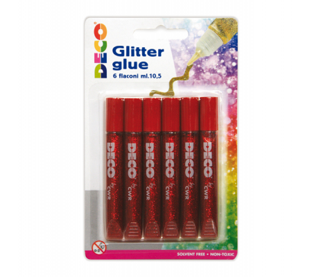 Blister colla glitter - 10,5 ml - rosso - conf. 6 pezzi - Deco - 05883 - DMwebShop