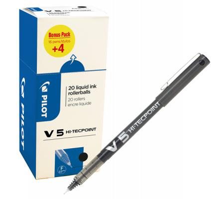 Roller Hi Tecpoint V5 - con cappuccio - punta 0,5 mm - nero - conf. 16+4 pezzi - Pilot - 000019 - 3131910516507 - DMwebShop