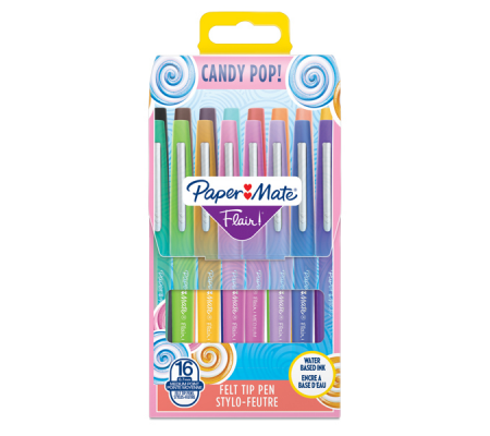 Pennarello Flair Nylon punta feltro - punta 1,1 mm - colori assortiti Candy Pop - conf.16 pezzi - Papermate - 2061395 - 3501179856216 - DMwebShop