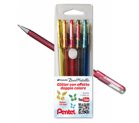 Roller gel Hybrid Dual Metallic - punta 1 mm - 5 colori assorititi - astuccio 5 roller - Pentel - 0022064 - 8006935220645 - DMwebShop