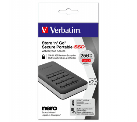 Memoria SSD portatile Store 'N'Go Usb 3.1 - con tastierino numerico - 256 Gb - Verbatim - 53402 - 023942534020 - DMwebShop