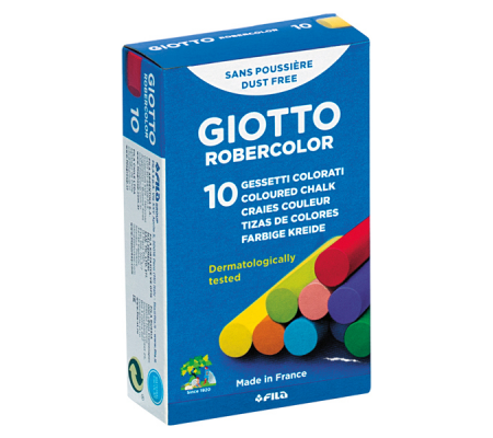 Gessetti Robercolor - lunghezza 80 mm - con Ø 10 mm - colorati - Scatola 10 gessetti tondi - conf. 10 pezzi - Giotto - 538900 - 8000825538605 - DMwebShop