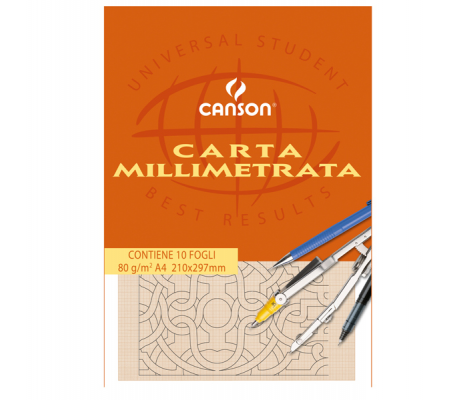 Blocco carta opaca millimetrata - 210 x 297 mm - 10 fogli - 80 gr - Canson - C200005812 - 3148954346236 - DMwebShop