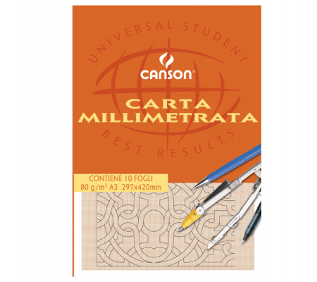 Blocco carta opaca millimetrata - 297 x 420 mm - 10 fogli - 80 gr - Canson - C200005824 - 3148950058249 - DMwebShop