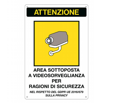 Cartello segnalatore - 20 x 30 cm - AREA SOTTOPOSTA A VIDEOSORVEGLIANZA - alluminio - Cartelli Segnalatori - 33378 - 8769243337121 - DMwebShop