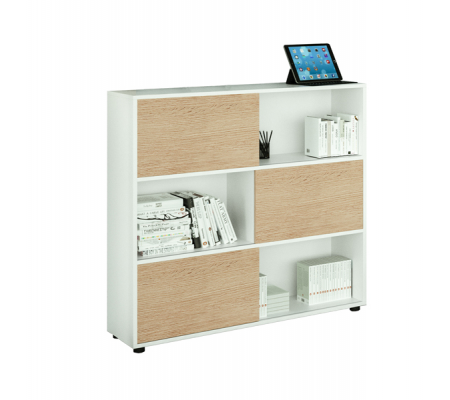 Libreria bassa Tetris a 3 ripiani ante scorrevoli - 120 x 35 x 116 cm - bianco-rovere - Artexport - 17065/3C - DMwebShop