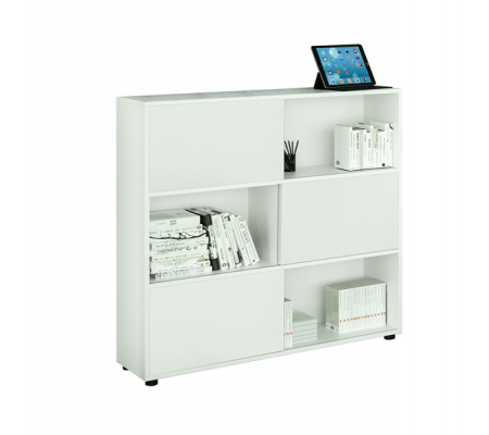 Libreria bassa Tetris a 3 ripiani ante scorrevoli - 120 x 35 x 116 cm - bianco - Artexport - 17065/33 - DMwebShop