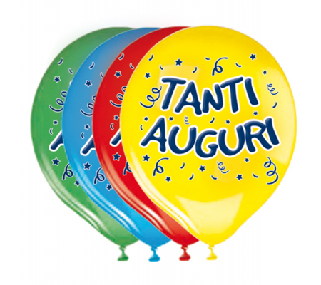 Palloncini in lattice - Ø 30 cm - con stampa 'Tanti Auguri' - busta 20 pezzi - Big Party - 72221. - 8020834722215 - DMwebShop