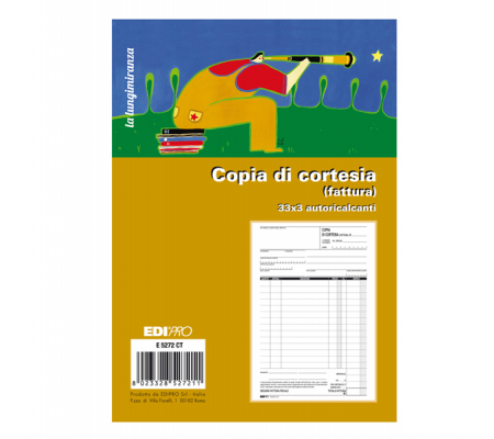 Blocco copia di cortesia fatt.elett. 33 x 3 - autocopiante - 22 x 14,8 cm - conf. 10 pezzi - Edipro - E5272CT - 8023328527211 - DMwebShop