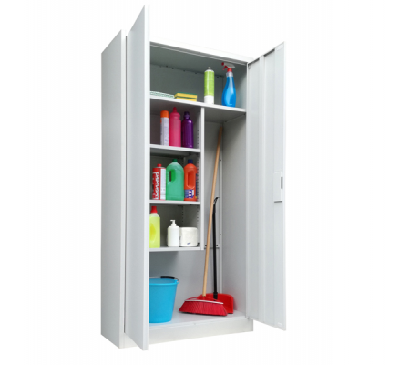 Armadio porta scope in metallo ad 2 ante battenti - 4 ripiani fissi - 90 x 41 x 181,5 cm - grigio - Bertesi - PS/90 G - DMwebShop