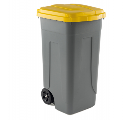 Bidone mobile - con chiusura a clip - 49 x 54 x 85 cm - 100 lt - grigio/giallo - Mobil Plastic - 100/GRC-GIA - 8004331001011 - DMwebShop