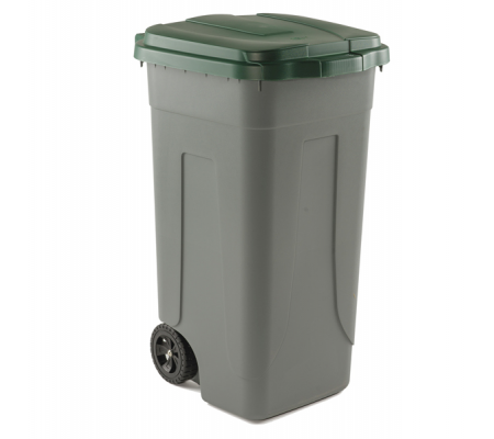 Bidone mobile - con chiusura a clip - 49 x 54 x 85 cm - 100 lt - grigio-verde - Mobil Plastic - 100/GRC-VES - 8004331001035 - DMwebShop