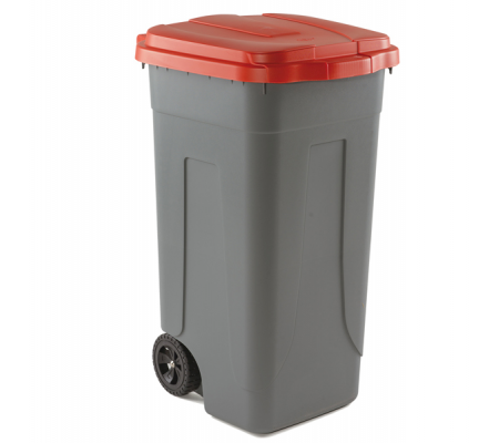 Bidone mobile - con chiusura a clip - 49 x 54 x 85 cm - 100 lt - grigio-rosso - Mobil Plastic - 100/GRC-ROB - 8004331001028 - DMwebShop