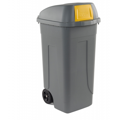 Bidone mobile Push - con coperchio - 49 x 54 x 95 cm - 100 lt - grigio-giallo - Mobil Plastic - 100P/GRC-GIA - 8004331001059 - DMwebShop