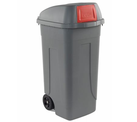 Bidone mobile Push - con coperchio - 49 x 54 x 95 cm - 100 lt - grigio-rosso - Mobil Plastic - 100P/GRC-ROB - 8004331001066 - DMwebShop