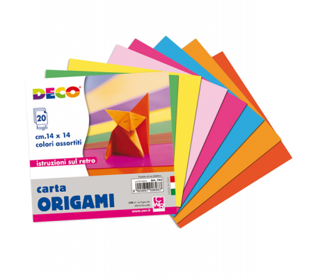 Carta per origami - 14 x 14 cm - colori assortiti - Conf. da 20 fogli - Deco - 741 - 8004957008937 - DMwebShop