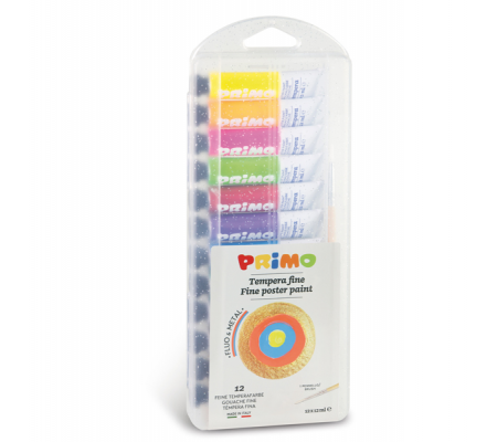 Tempera in tubetto - 12 ml - fluo-metal - scatola 12 pezzi - Primo-morocolor - 450T12FMP - 8006919004506 - DMwebShop