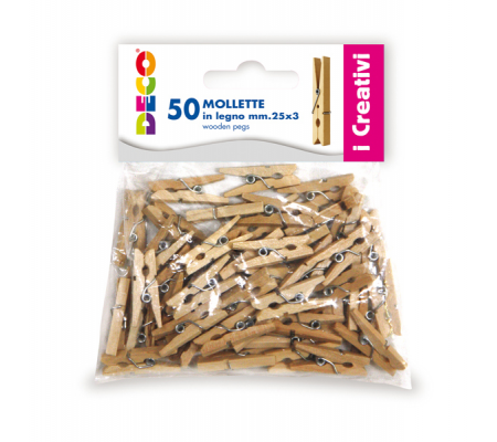 Mollettine mini - in legno - colore naturale - 25 mm - conf. 50 pezzi - Deco - 11687 - 8004957116878 - DMwebShop