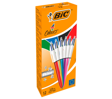 Penna sfera scatto multifunzione 4 Colours Shine - punta 1 mm - fusto colori assortiti - scatola 12 pezzi - Bic - 964775 - 3086123537637 - DMwebShop