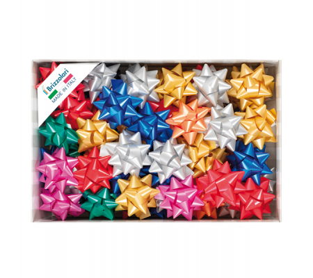 Stelle di nastro liscio 6800 - 19 mm x Ø 9 cm - colori natalizi assortiti - conf. 70 pezzi - Brizzolari - 00066700 - 8004451032001 - DMwebShop