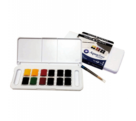 Acquerelli Aquafine - Godet - colori assortiti - scatola in plastica 12 acquerelli + 1 pennello - Daler Rowney - D131900001 - 5011386117058 - DMwebShop