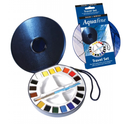 Acquerelli Aquafine - Godet - colori assortiti - scatola in metallo 18 acquerelli + pennello + 2 tavolozze - Daler Rowney - D131900030 - 5011386090511 - DMwebShop