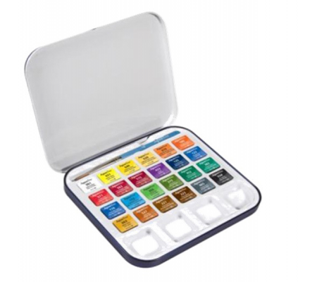 Acquerelli Aquafine - colori assortiti - scatola metallo 24 acquerelli + pennello + tavolozza - Daler Rowney - D131900924 - 5011386094281 - DMwebShop