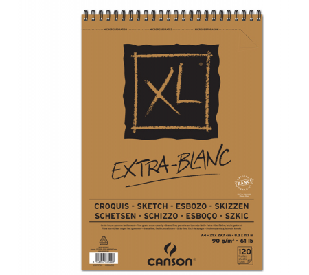 Album spiralato lato corto XL - A4 - 90 gr - 120 fogli extra white - Canson - 200787500 - 3148957875009 - DMwebShop