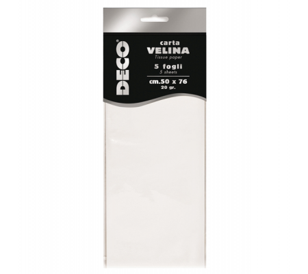 Carta velina - 20 gr - 50 x 76 cm - bianco - busta 5 fogli - Deco - 12283/01 - 8004957122831 - DMwebShop