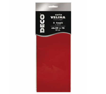 Carta velina - 20 gr - 50 x 76 cm - rosso - busta 5 fogli - Deco - 12283/06 - 8004957122862 - DMwebShop