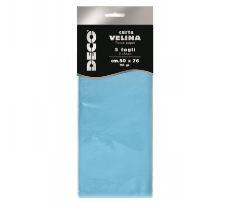 Carta velina - 20 gr - 50 x 76 cm - azzurro - busta 5 fogli - Deco - 12283/13 - 8004957122886 - DMwebShop