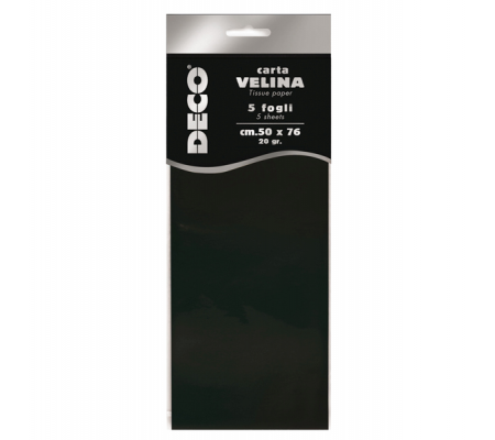 Carta velina - 20 gr - 50 x 76 cm - nero - busta 5 fogli - Deco - 12283/20 - 8004957122916 - DMwebShop